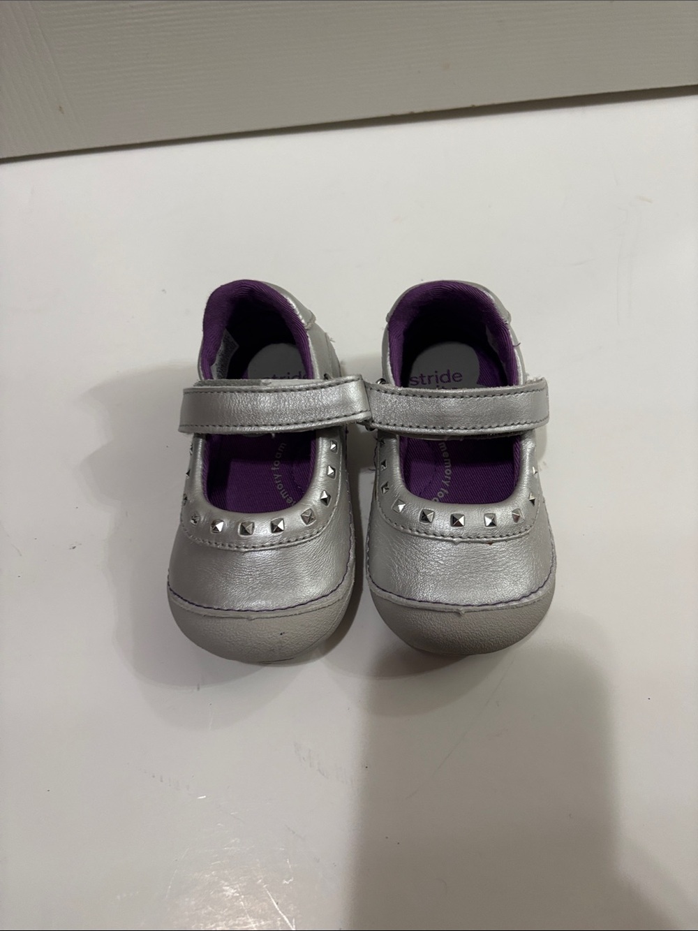 Stride Rite Silver Mary Jane Shoes with Purple Interior